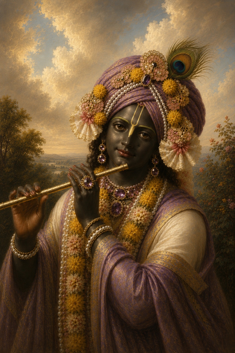 A painting of a person playing a flute
AI-generated content may be incorrect.