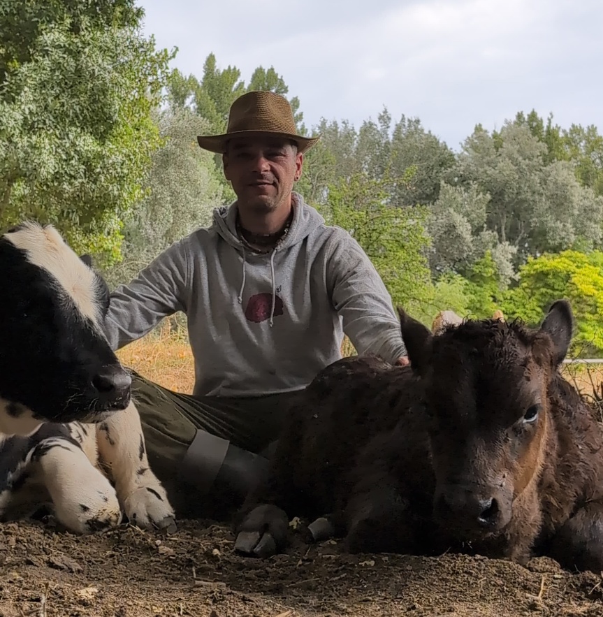 A person sitting with two cows
AI-generated content may be incorrect.